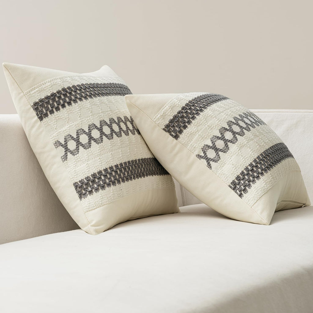 MIULEE Set of 2 Gray Boho Decorative Lumbar Pillow Covers 12x20 Inch