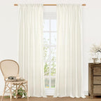 LAMIT Cream Linen Curtains for Living Room, 84 Inches Long 2 Panels Natural Light Filtering Soft Thick Bedroom Semi Sheer Privacy Drapes with Rod Pocket for Farmhouse/Sliding Door, 52 x 84 Inch
