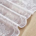 YJ YANJUN Vintage Lace Curtains 30 Inch Length Pair Short White Sheer Kitchen Cafe Curtains, Scalloped Half Window Tiers, Mini Front Door for Small Window Privacy, Desk Cabinet 26" x 30" White