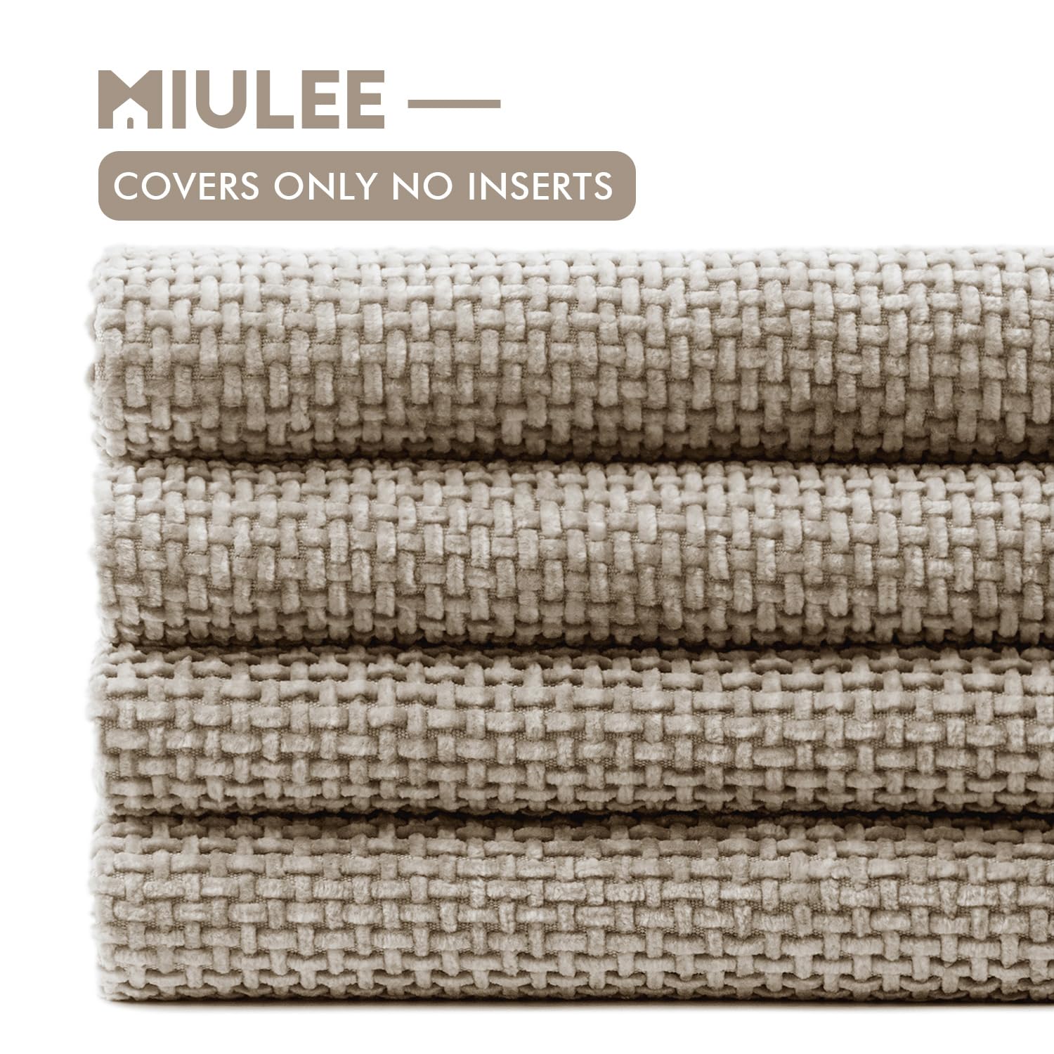MIULEE Soft Decorative Chenille Pillow Covers Khaki 18x18 Pack of 4