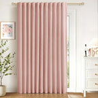 Linen Textured Total Blackout Sliding Door Curtains 90 Inches Long, Blush Pink