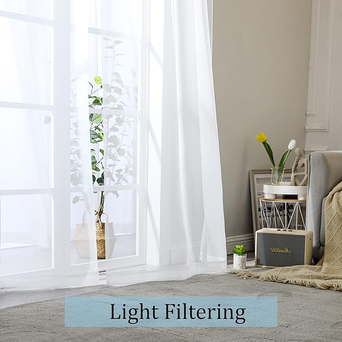 OWENIE Short White Sheer Curtains 36 Inches 2 Panels Set - Kitchen Tiers Valances Curtains Light Filter Rod Pocket Voile Cafe Curtains for Kitchen Bathroom Small Half Window, 42 in W x 36 in L