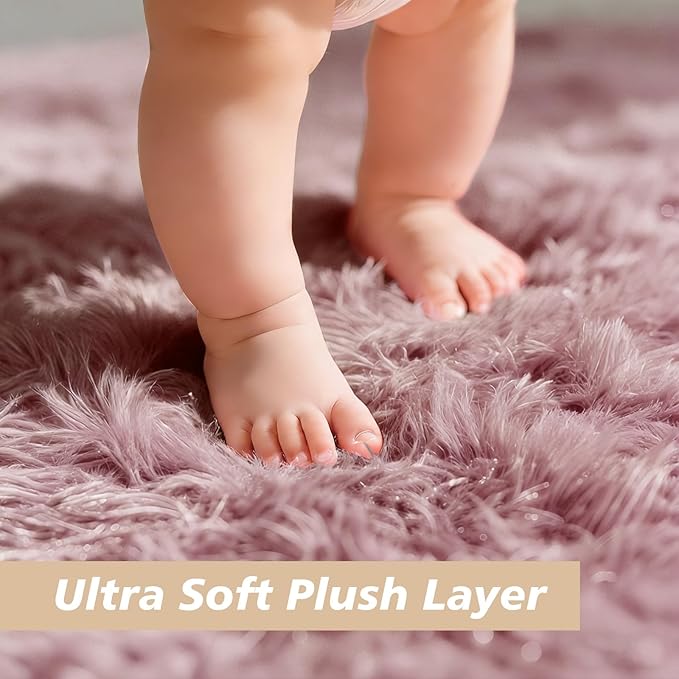 yulidayang Fluffy Round Area Rugs for Living Room,Blush 6'X6'Shag Circle Area Rugs for Bedroom,Non Slip Fuzzy Plush Rug for Kids Room Boys Girls Room and Dorm
