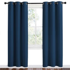 NICETOWN Moroccan Blue Room Darkening Curtains for Kitchen, Set of 2, 42 inches Wide by 78 inches Long, Window Treatment Thermal Insulated Solid Grommet Room Darkening Curtains/Drapes for Bedroom