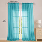 OWENIE Extra Long Turquoise Sheer Curtains 96 Inches Long 2 Panels Set, Soft Lightweight Airy Voile Sheer Curtain for Bedroom Living Room, Rod Pocket Solid Color Farmhouse Curtains, 59" Wx96 L Inch