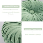 HIG Set of 2 Sage Velvet Decorative Round Pleated Throw Pillows