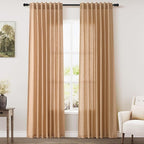 Nanspring Camel Linen Curtains 80 Inches Long for Bedroom Back Tab Light Filtering Privacy Semi Sheer Curtain Modern Farmhouse Decor Camel Linen Elegant Drapes for Living Room 2 Panels Set 52x80