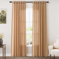 Nanspring Camel Linen Curtains 80 Inches Long for Bedroom Back Tab Light Filtering Privacy Semi Sheer Curtain Modern Farmhouse Decor Camel Linen Elegant Drapes for Living Room 2 Panels Set 52x80