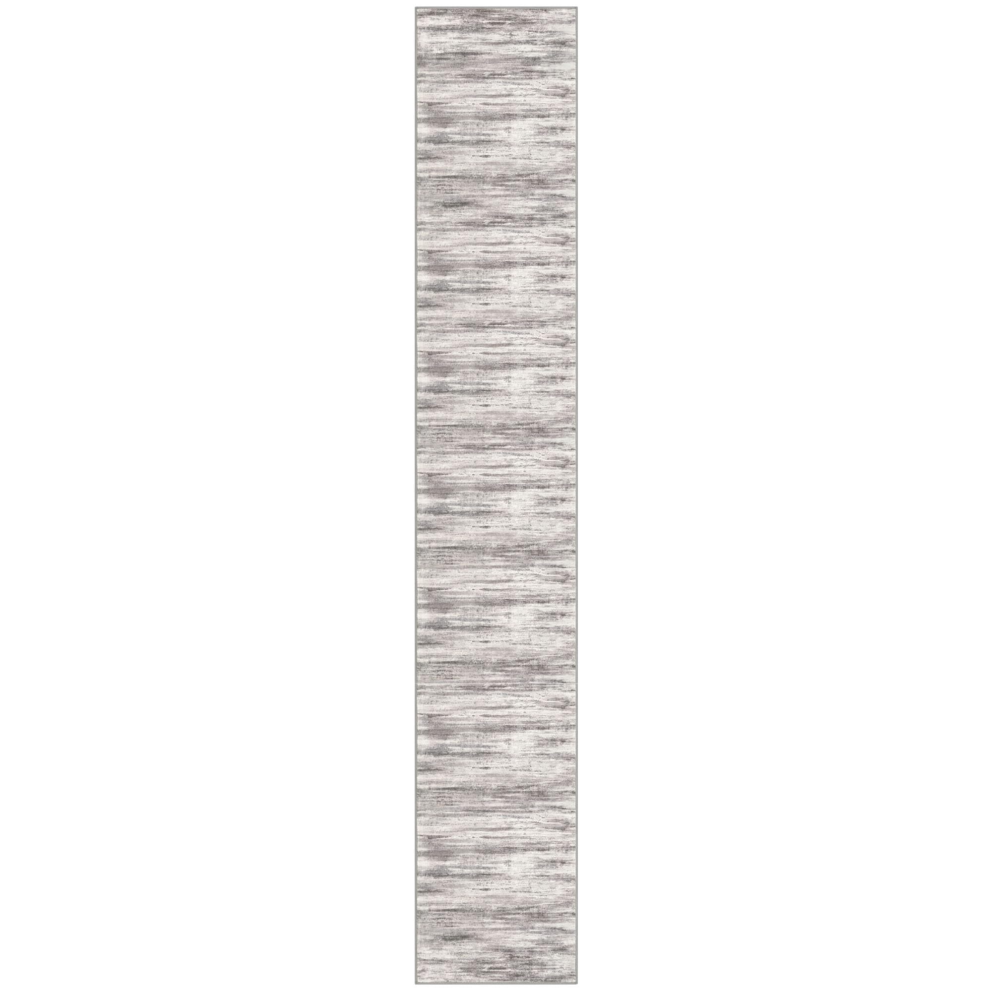 KOZYFLY Modern Abstract Hallway Runner, 2x12 Washable Rug Runner Non-Slip Soft Striped Kitchen Runner Rug, Grey/Light Beige/Brown Print Carpet for Entryway Bathroom