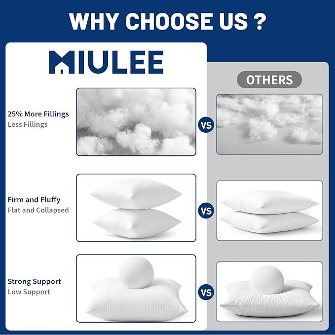 MIULEE 16x16 Pillow Inserts with Cotton Cover,Set of 4 100% Virgin Microfiber Throw Pillows for Couch Sofa and Bed