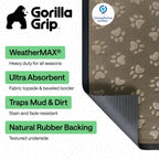GORILLA GRIP 100% Waterproof All-Season WeatherMAX Doormat 35x23, US Designed Natural Rubber, Stain and Fade Resistant, Low Profile Indoor Outdoor Door Mats, Easy Clean Patio Mat, Tan Pawprints