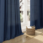 Denim Blue Linen Curtains 84 Inch Length 2 Panels Set for Living Room Rod Pocket Back Tab Light Filtering Window Drapes for Bedroom Dining Room Protect Privacy Country Farmhouse Decor 52x84