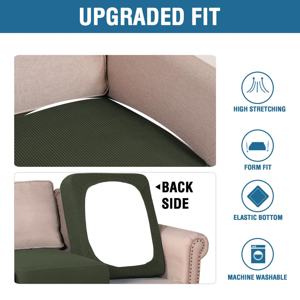 H.VERSAILTEX Super Stretch Individual Seat Cushion Covers Sofa Covers Couch Covers Slipcover Sets Thick Jacquard Textured Twill Fabric (2 Piece Large Sofa Cushion Covers, Olive)