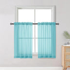 OWENIE Short Aqua Sheer Curtains 36 Inch Length 2 Panels Set, Kitchen Tiers Curtains Light Filter Rod Pocket Voile Cafe Curtain for Basement Bathroom Small Half Window, 42" W x 36" L, Aqua