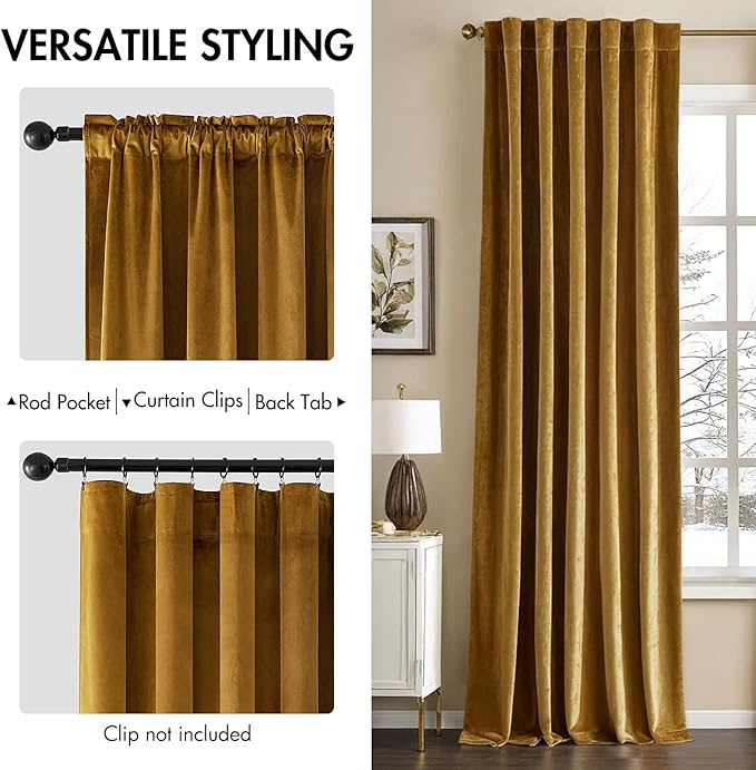 MIULEE Gold Velvet Curtains 52x84 inches Luxury Blackout Curtains