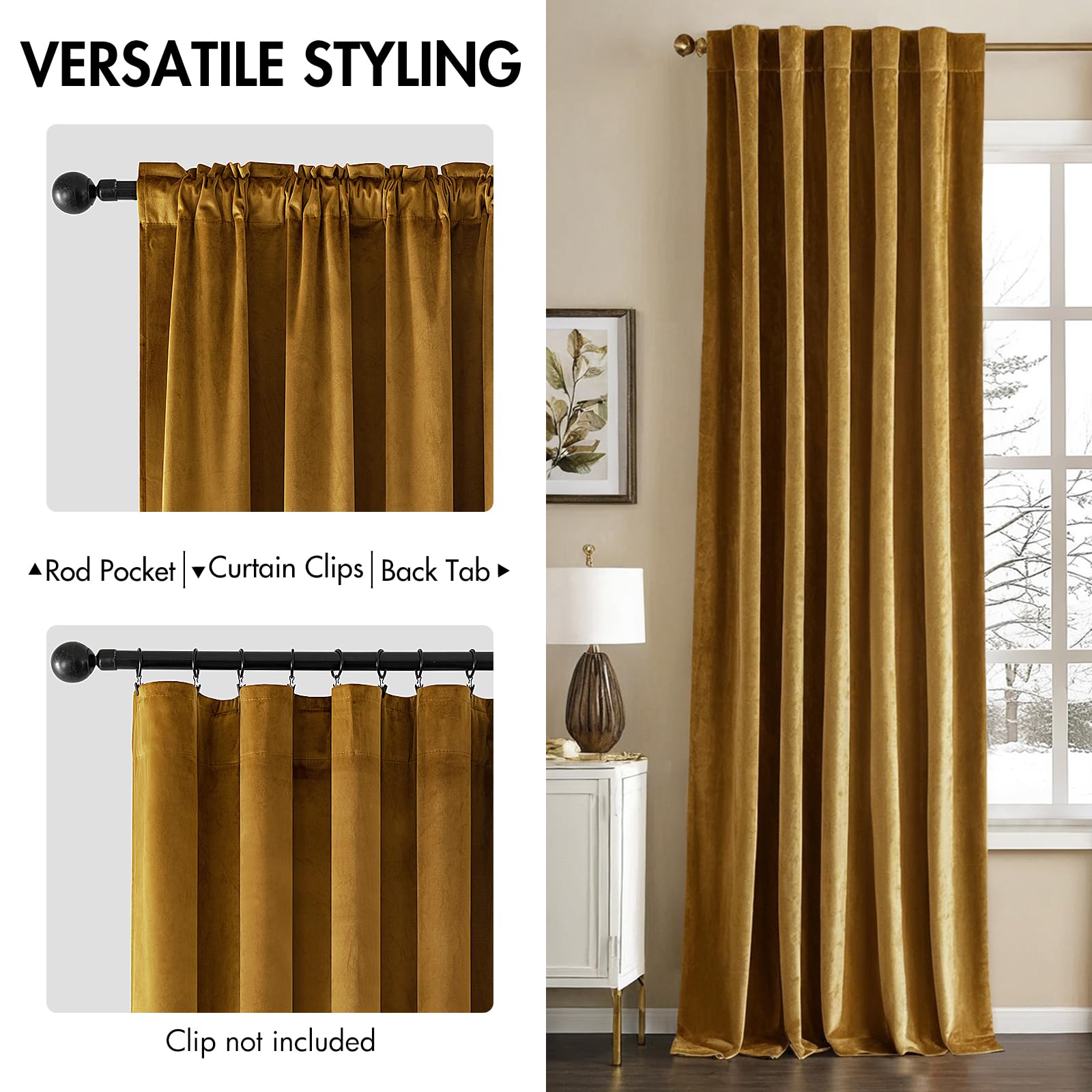 MIULEE Gold Velvet Curtains 52x90 inches Luxury Blackout Curtains