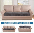 H.VERSAILTEX Velvet Stretch Couch Cushion Cover Plush Cushion Slipcover for Chair Loveseat Sofa Cushion Furniture Protector Seat Cushion Sofa Cover (3 Piece Sofa Cushion Covers, Grey)