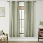 Linen Blend Sage Green Curtains 63 inch Length 2 Panels for Bedroom Back Tab Light Filtering Semi Sheer Drapes Linen Cotton Textured Light Green Airy Modern Farmhouse Living Room Sage Aesthetic Decor