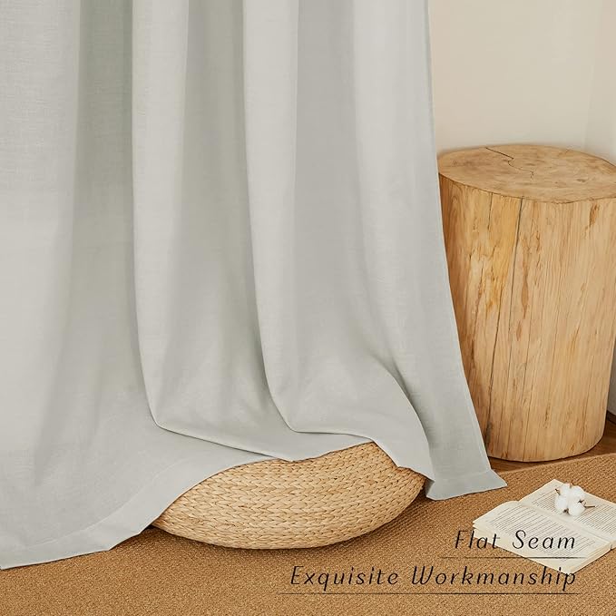 NICETOWN Linen Flax Semi Sheer Curtains 92" Length, Grommet Window Treatments Privacy Added with Light Penetration Vertical Drapes for Loft/Home Office, Gray, W55 x L92, 2 Panels