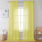 Chyhomenyc Sheer Curtains 108 Inch Length 2 Panels Set, Extra Long Light Filtering Solid Voile Window Drapes for Living Room Bedroom, 42Wx108L, 9FT Length, Set of 2, Lemon
