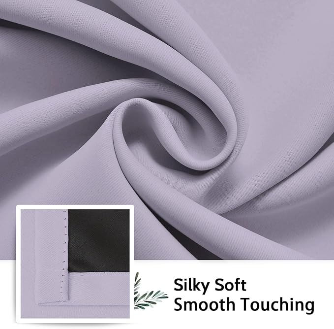 SimpleHome 100% Blackout Curtains for Bedroom,Thermal Insulated Lilac Grommet Window Drapes Room Darkening Curtains for Living Room with Black Back,38 x 63 Inch,2 Panels