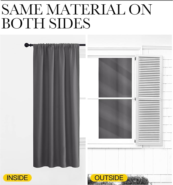 NICETOWN Grey Window Curtains for Bedroom - Home Decoration Thermal Insulated Rod Pocket Blackout Blinds & Drapes for Small Windows (Gray, 2 Panels, W34 x L45 -Inch)