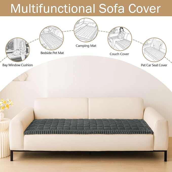 hyha Couch Covers for Dogs Washable, Non Slip Plush Dog Sofa Protectors, Fuzzy Pet Couch Covers for 3 Cushion Sofa Pet Friendly (Dark Grey, 27.6" x 82.7")