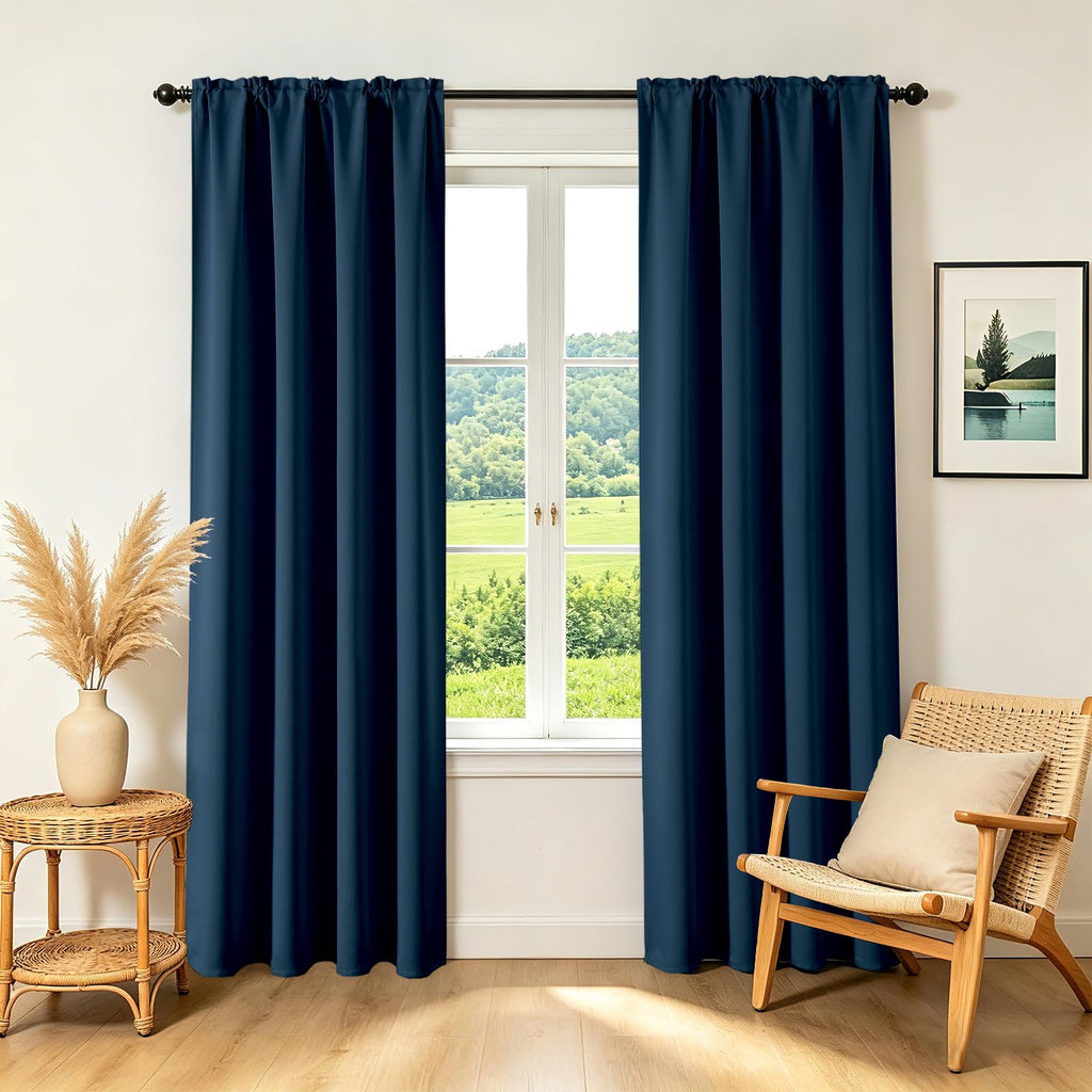 CUCRAF Navy Blue Blackout Curtains 84 inch Length 2 Panels Set, Rod Pocket Room Darkening Drapes for Bedroom Living Room, Insulated Thermal Light Blocking Window Curtain (W52 x L84 Inch)