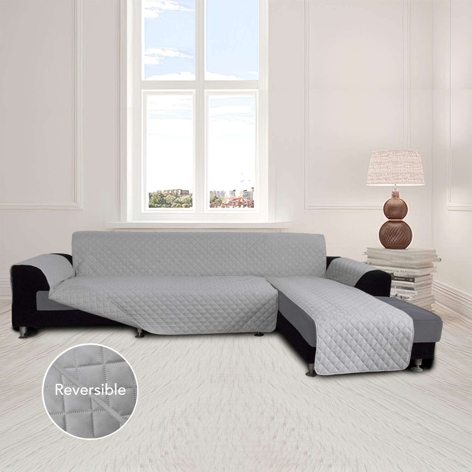 Easy-Going L Shape Sofa Slipcover - Reversible Couch Cover - Furniture Protector for Pets - Small, Light Gray