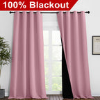NICETOWN 100% Blackout Blinds, Laundry Room Decor Window Treatment Curtains for Large Patio Sliding Door, Thermal Insulated Crystal Pink Curtains for Bedroom, Set of 2, 55 inches x 102 inches