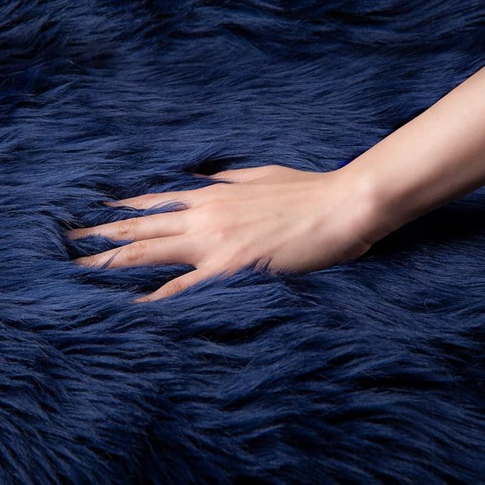 Ashler faux fur rug, Fluffy Shaggy Area Rug Ultra Soft 2 x 3 Feet Sheepskin Fur Rug, Navy Blue Fuzzy Rug Machine Washable Shag Rug, Nursery Decor Throw Rugs for Bedroom, kids room, Living Room