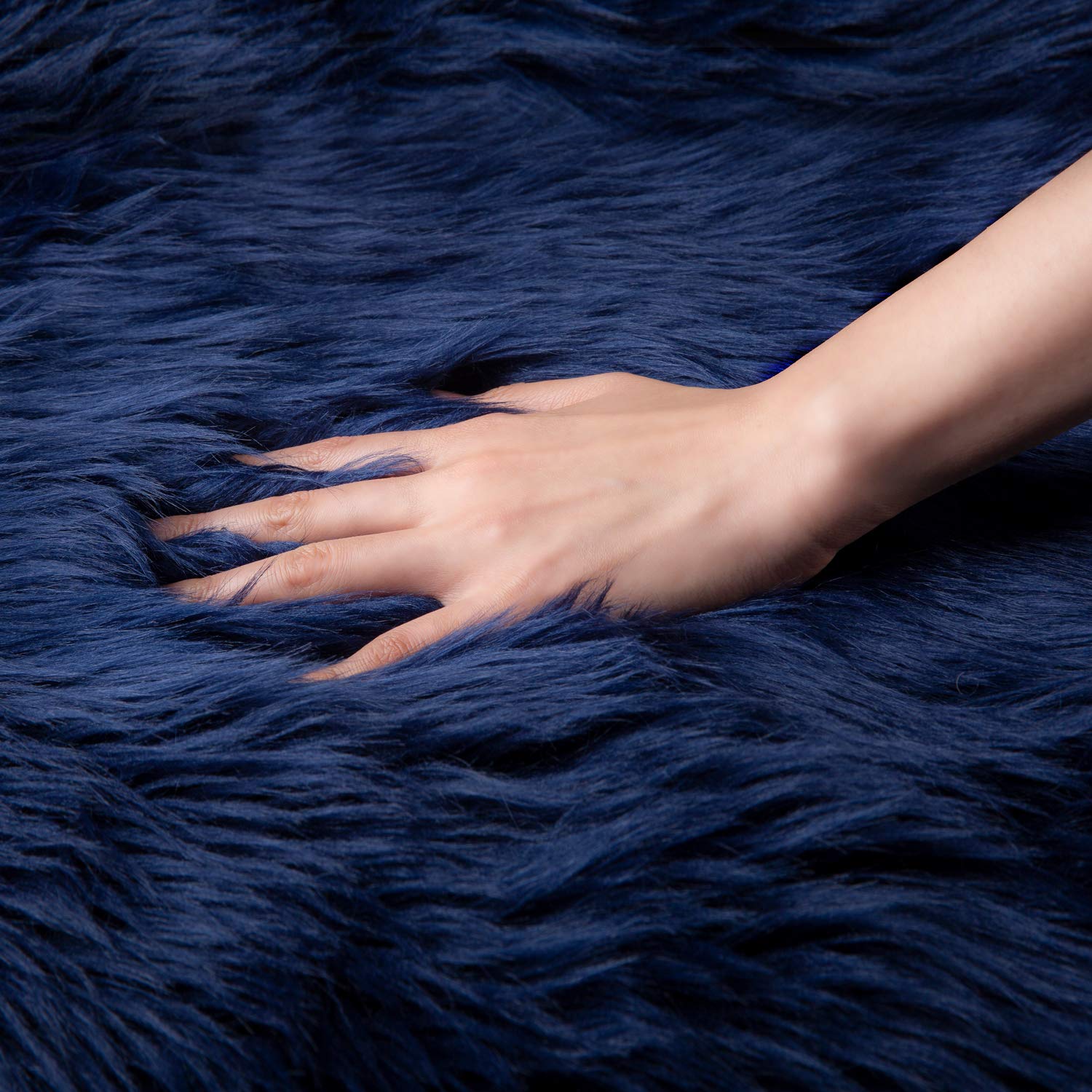 Ashler faux fur rug, Fluffy Shaggy Area Rug Ultra Soft 3 x 5 Feet Rectangle Fur Rug Navy Blue Fuzzy Rug Machine Washable Shag Rug, Nursery Decor Throw Rugs for Bedroom, kids room, Living Room