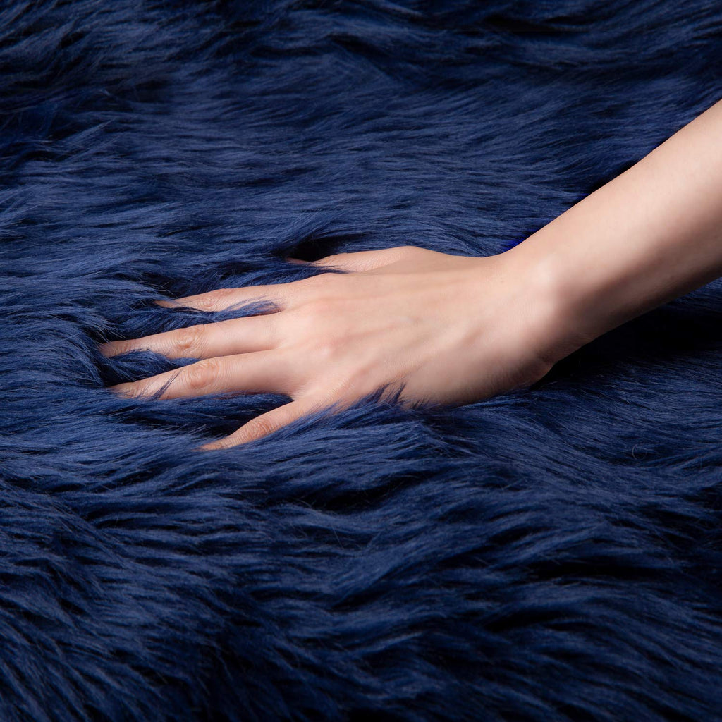 Ashler faux fur rug, Fluffy Shaggy Area Rug Ultra Soft 3 x 5 Feet Rectangle Fur Rug Navy Blue Fuzzy Rug Machine Washable Shag Rug, Nursery Decor Throw Rugs for Bedroom, kids room, Living Room