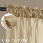 MIULEE Beige Sheer Curtains 96 Inches Long, 4 Panels Set, Rod Pocket Voile Drapes Light Filtering and Semi Transparent, Elegant Window Treatments for Bedroom Living Room,54 x 96 Inches