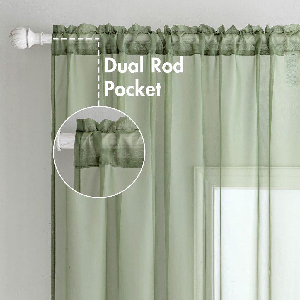 MIULEE 2 Panels Sage Green Sheer Curtains 96 inches Long, 54 X 96 Inches