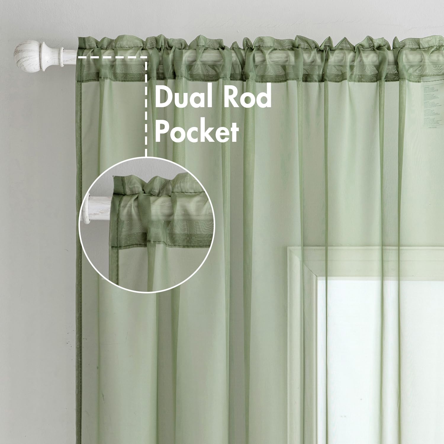 MIULEE 2 Panels Sage Green Sheer Curtains 96 inches Long, 54 X 96 Inches