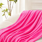 Exclusivo Mezcla Fleece Bed Blanket Queen Size, Super Soft and Warm Blankets for Couch, Sofa and Bed Waffle Textured, Cozy, Fuzzy and Lightweight (Hot Pink, 90x90 Inches)