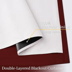 Yakamok 100% Blackout Curtain Panels 63 inches Cold and Light Blocking Drapes for Nursery, 2 Thick Layers Thermal Insulated Draperies (2 Pieces, 50 Wide Each Panel, Burgundy Red/White Backing)