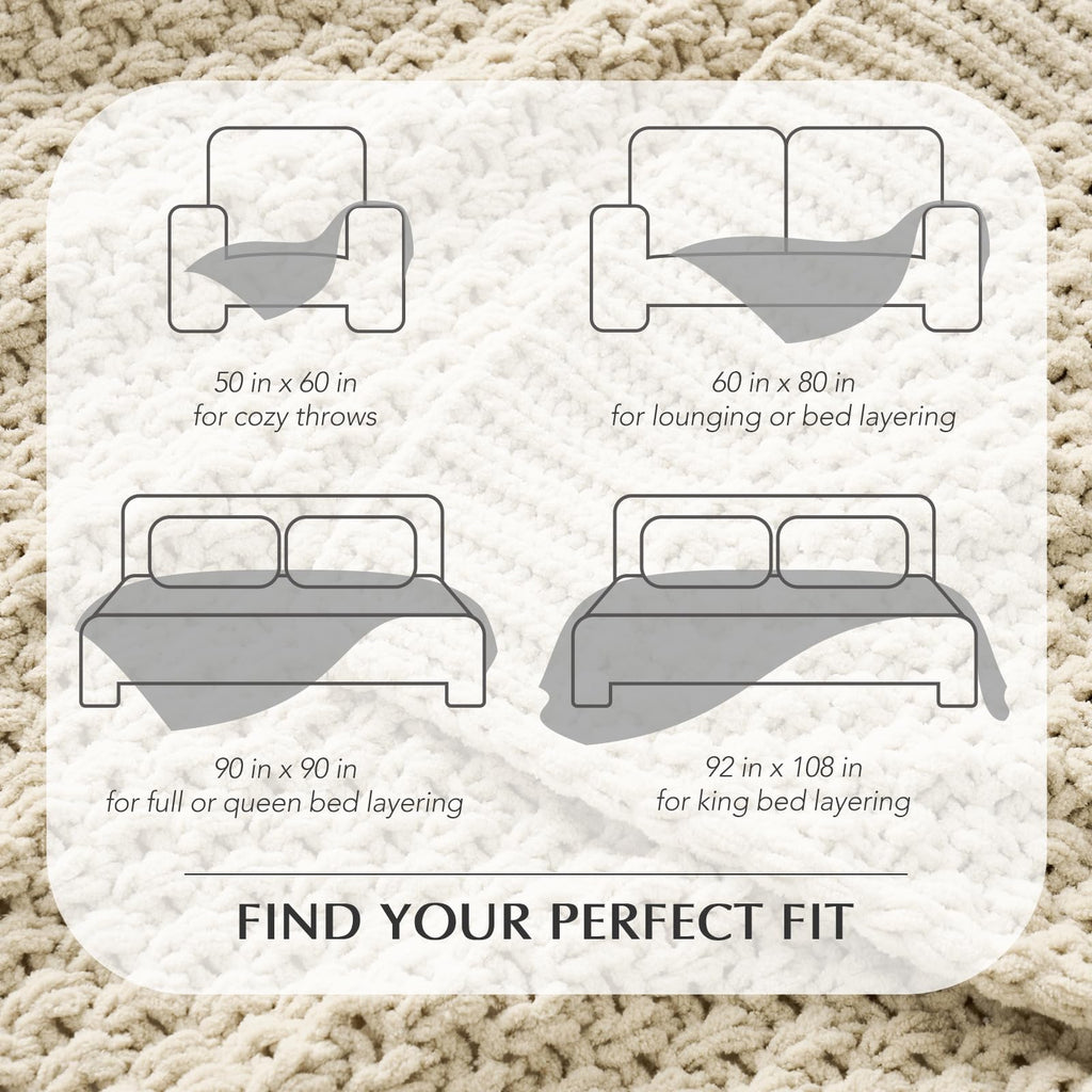 EVERGRACEHOME Chunky Chenille Knit Throw Blanket, 50 x 60, Beige
