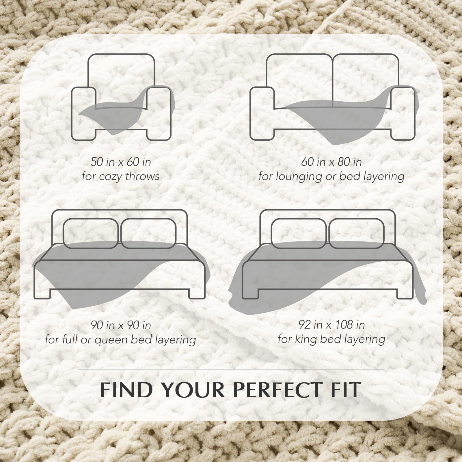 EVERGRACEHOME Chunky Chenille Knit Throw Blanket, 50 x 60, Beige