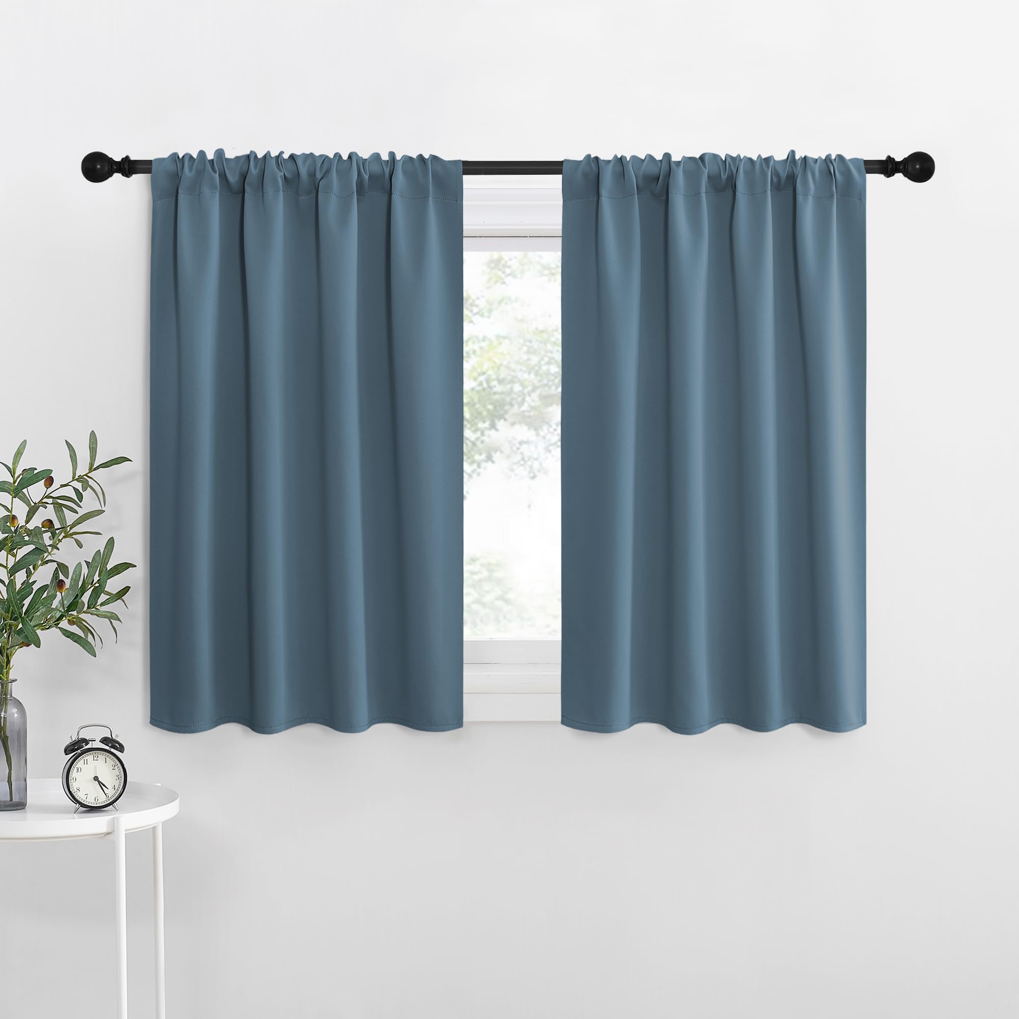NICETOWN RV Blackout Curtains for Camper Windows, Smoky Blue, 34" x 30", Set of 2, Kitchen Curtains, Short Blackout Drapes, Thermal Insulated Rod Pocket Window Treatment Draperies for Nursery