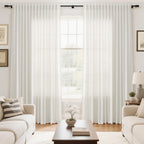 Nanspring Extra Wide 100x108 Inch Linen Curtains for Living Room Divider Light Filtering Semi Sheer Curtains for Sliding Door Beige White Coastal Decor Floor to Ceiling Window Curtain Panel
