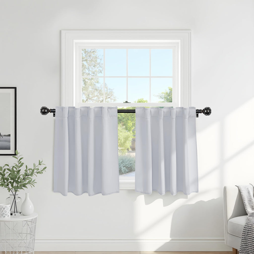 PONY DANCE 60% Blackout Short Bathroom Window Drapes, Half Curtains for Kitchen Window, Thermal Insulated Back Tab Curtain for Bedroom/Basement, Width 29 x Length 30 inches, Greyish White, 2 Pieces