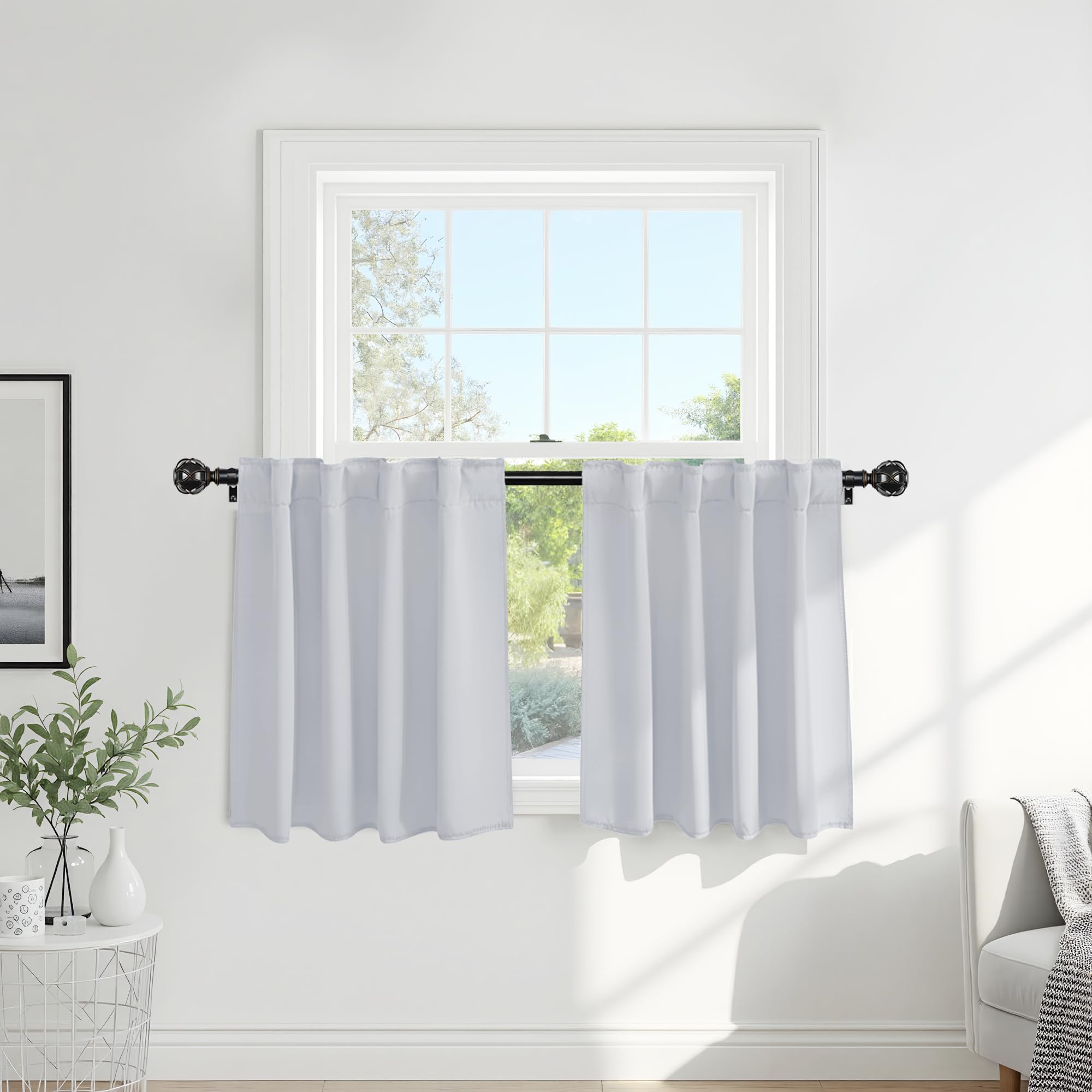 PONY DANCE 60% Blackout Short Bathroom Window Drapes, Half Curtains for Kitchen Window, Thermal Insulated Back Tab Curtain for Bedroom/Basement, Width 29 x Length 30 inches, Greyish White, 2 Pieces