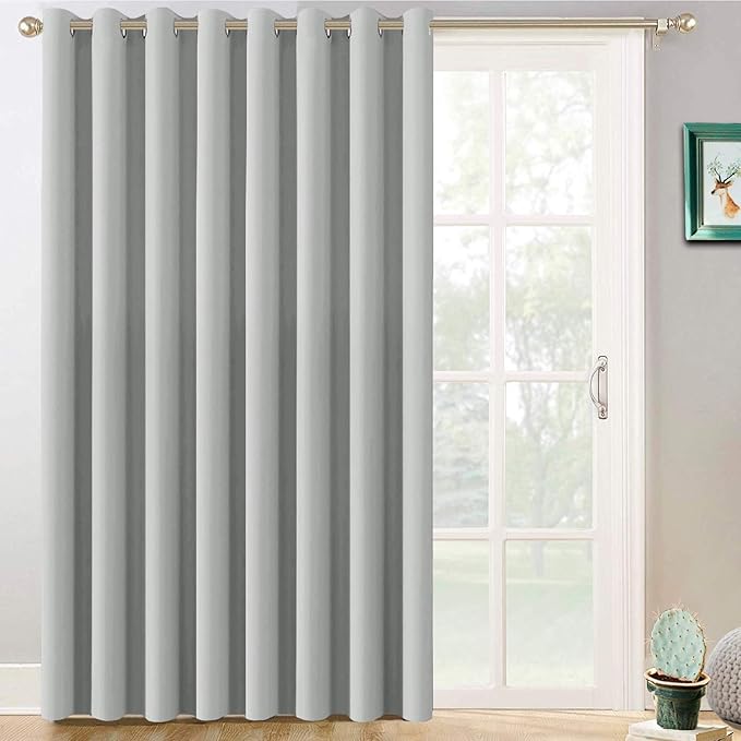 Yakamok Light Grey Room Darkening Curtains 96 inch Sliding Door Drapes