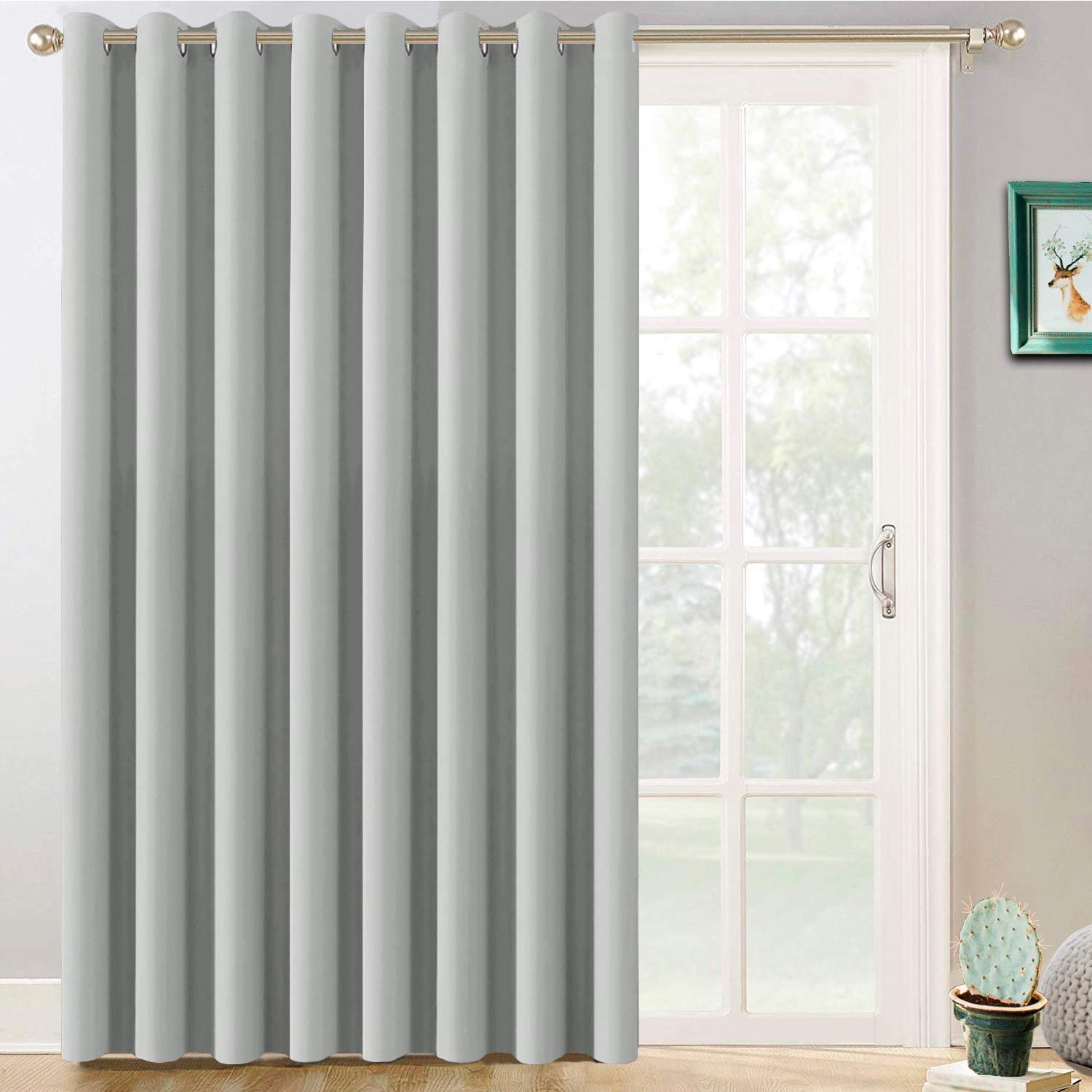 Yakamok Light Grey Room Darkening Curtains 96 inch Sliding Door Drapes