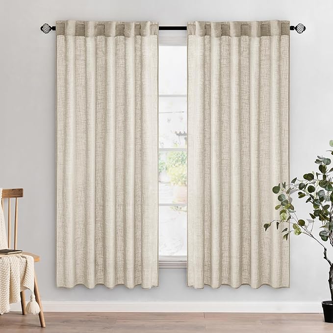 MIULEE Cream Linen Curtains 52x72 Inch 2 Panels for Bedroom Living Room