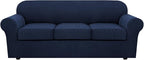 H.VERSAILTEX 4 Piece Stretch Sofa Covers for 3 Cushion Couch Covers for Living Room Furniture Slipcovers (Base Cover Plus 3 Seat Cushion Covers) Upgraded Thicker Jacquard Fabric (Sofa, Navy)