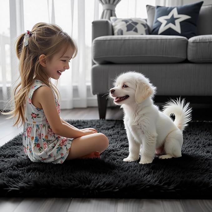 8x10 Area Rugs for Living Room Bedroom, Large Area Rug Shaggy Carpet Soft Plush Furry Bedside Rug, Rugs for Home Decor (Black, 8 x 10 Feet)