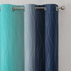 Estelar Textiler Navy Blue and Teal Ombre Blackout Curtains 45 Inch Length 2 Panels, Full Room Darkening Gradient Drapes for Kitchen, Thermal Insulated Grommet Short Curtains for Bathroom,42Wx45L